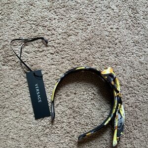 Versace Young Girls Barocco Black Gold Bow Hair Designer Headband One Size
